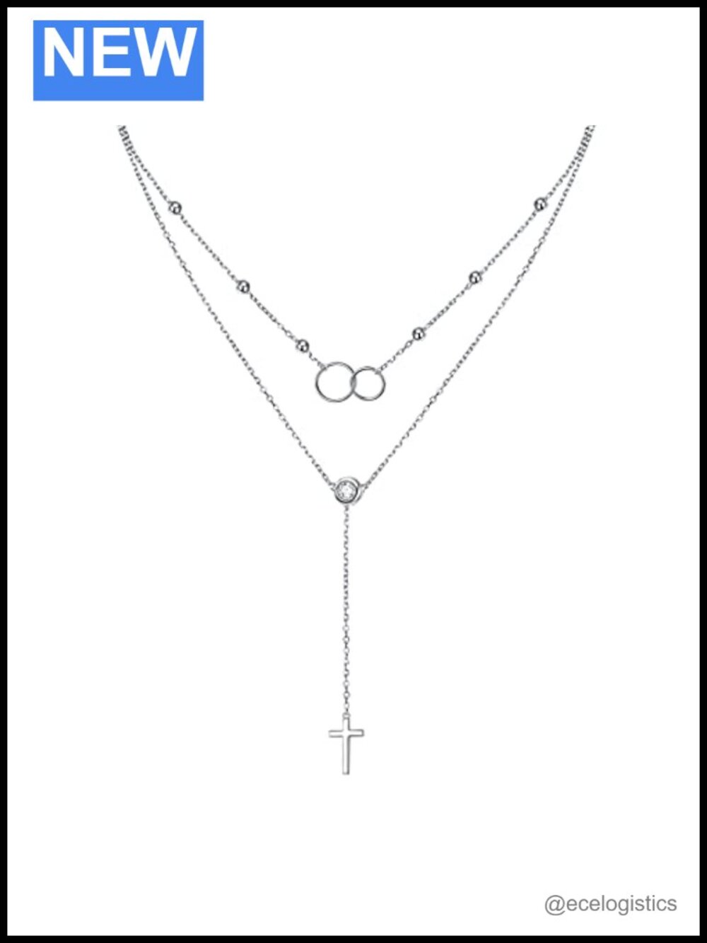 S925 Sterling Silver Layered Y Necklace Infinity Cross Pendant